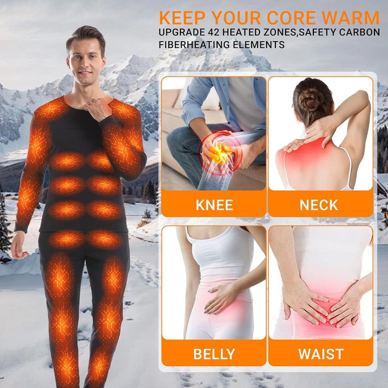 Foern Store Heated Thermals Underwear Set for Men with 2 Quickly-Charging Batteries, Heated long Johns Shirts and Pants - Image 2